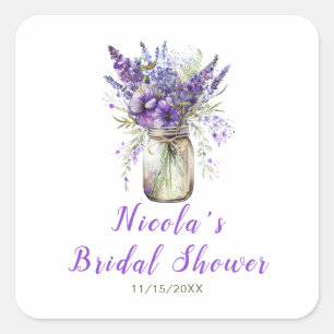 Lavender Mason Jar Bridal Shower  Square Sticker