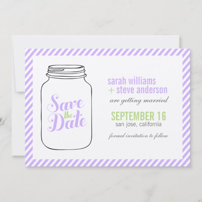 Lavender Mason Jar Monogram Save The Date Invitation (Front)