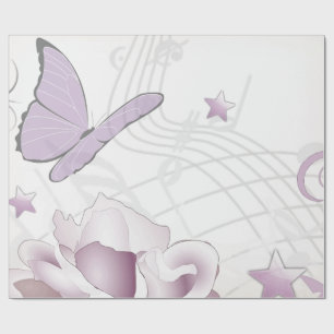 Lavender-Mauve & Beige Vintage Old World Butterfly Wrapping Paper
