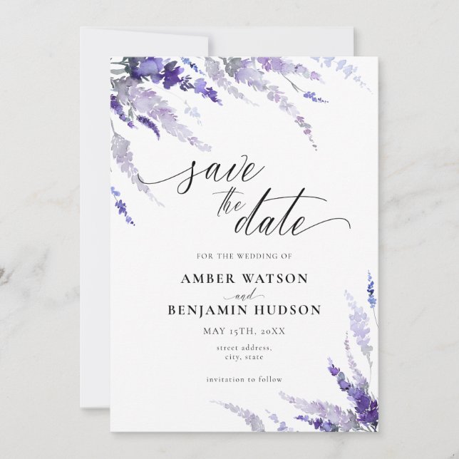 Lavender Mauve Floral Lilac Purple Save The Date Invitation (Front)