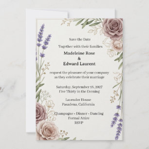 Lavender Mauve Floral Save the Date Invitation