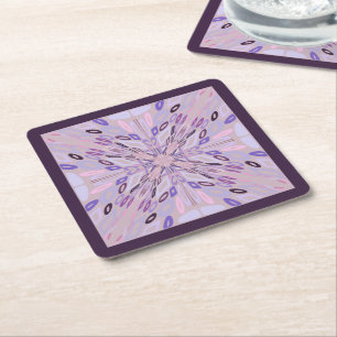 Lavender Mauve Pink Purple Geometric Abstract Art Square Paper Coaster