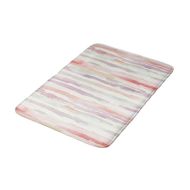 Lavender Melon Pink White Stripes Bath Mat (Angled)