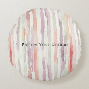 Lavender Melon Pink White Stripes Butterflies Round Cushion