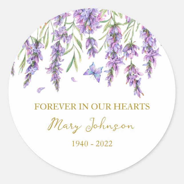 Lavender Memorial Funeral Classic Round Sticker (Front)