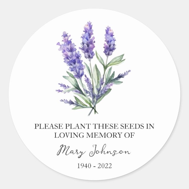 Lavender Memorial Funeral Seed Packet Classic Round Sticker (Front)