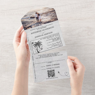 Lavender Mexico Passport Wedding All In One Invitation