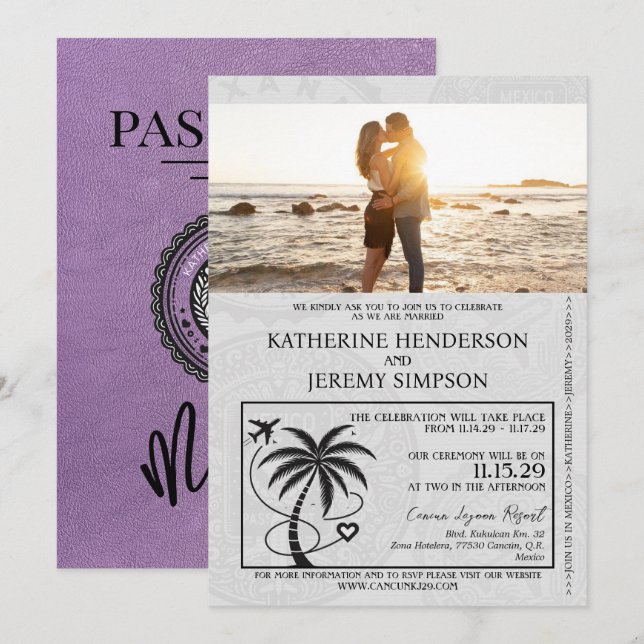 Lavender Mexico Passport Wedding Invitation (Front/Back)