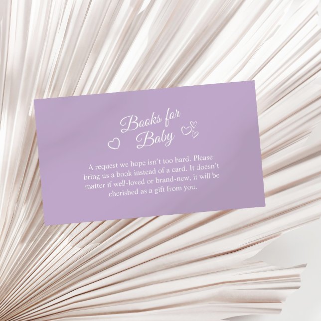 Lavender Minimalist Baby Shower Books for Baby Enclosure Card (Lavender Minimalist Baby Shower Books for Baby Enclosure Card on a sunny neutral dry palm leaf.)