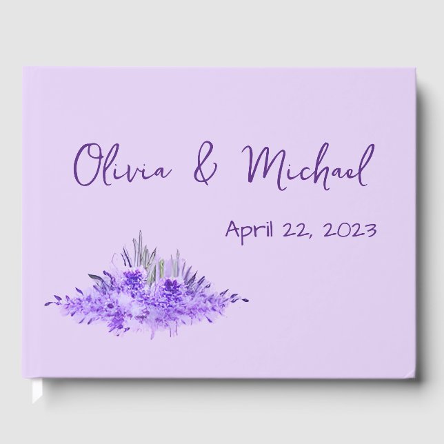  Lavender minimalist elegant Wedding Guest Book (Front)