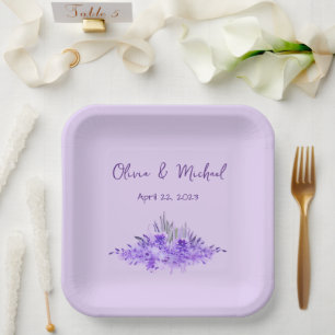 Lavender minimalist elegant Wedding Paper Plates