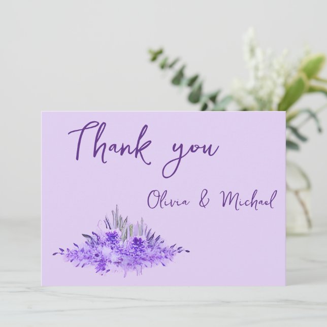 Lavender minimalist elegant Wedding Thank You Card (Standing Front)
