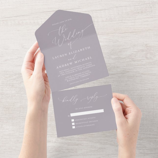 Lavender Minimalist Wedding All In One Invitation (Tearaway)