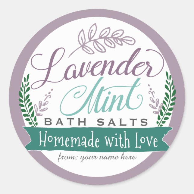 Lavender Mint Bath Salt Labels for Homemade gift (Front)