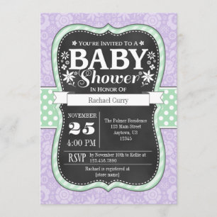 Lavender Mint Chalkboard Floral Baby Shower Invite