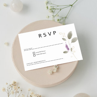 Lavender mint gold watercolor floral RSVP Invitation