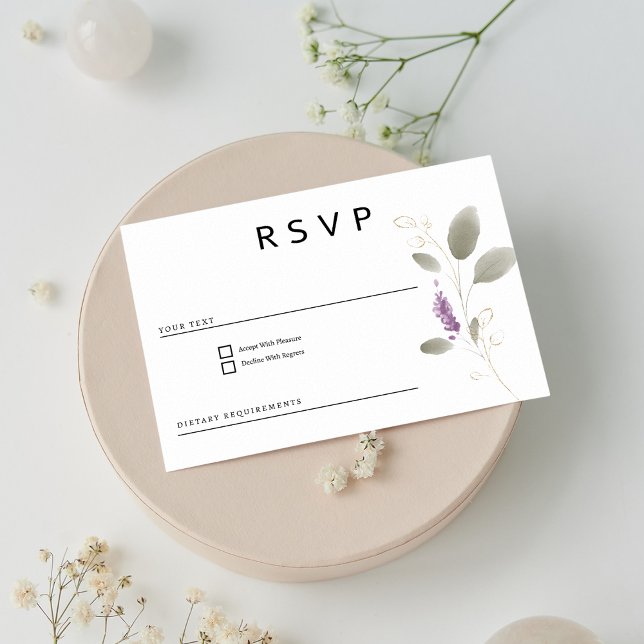 Lavender mint gold watercolor floral RSVP Invitation (Lavender mint gold watercolor floral RSVP)