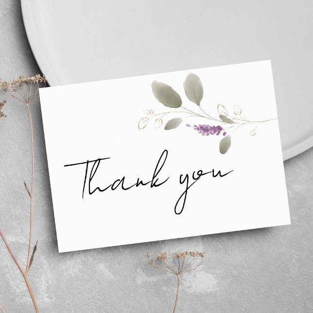 Lavender mint gold watercolor floral Thank You Invitation (Lavender mint gold watercolor floral Thank You)