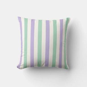 Lavender, Mint Green and White Nursery Stripe Cushion