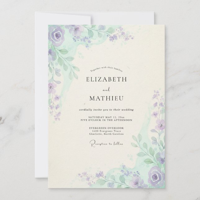 Lavender Mint Leaf Wedding Invitation (Front)