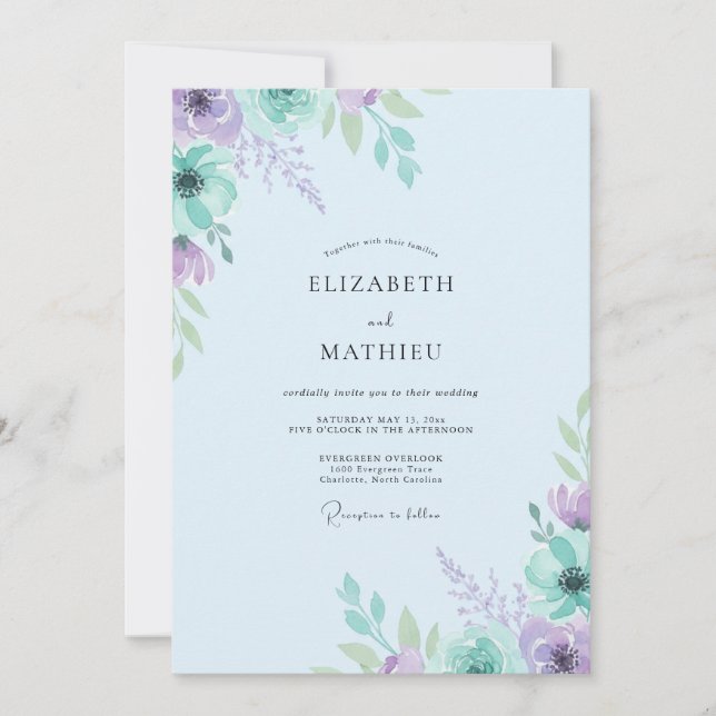 Lavender Mint Painted Wedding Invitation (Front)