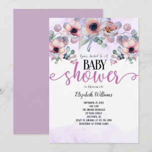 Lavender Mint Pink Flowers Baby Shower Invitation