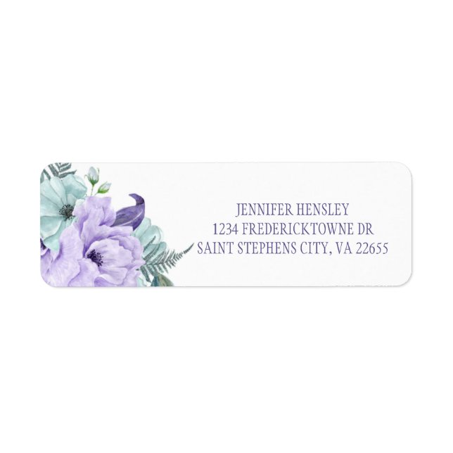 Lavender Mint Purple Peonies Return Address| (Front)