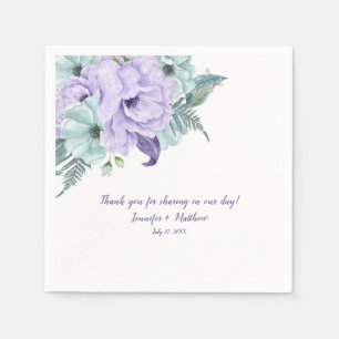 Lavender Mint Purple Watercolor Peonies Reception Napkin