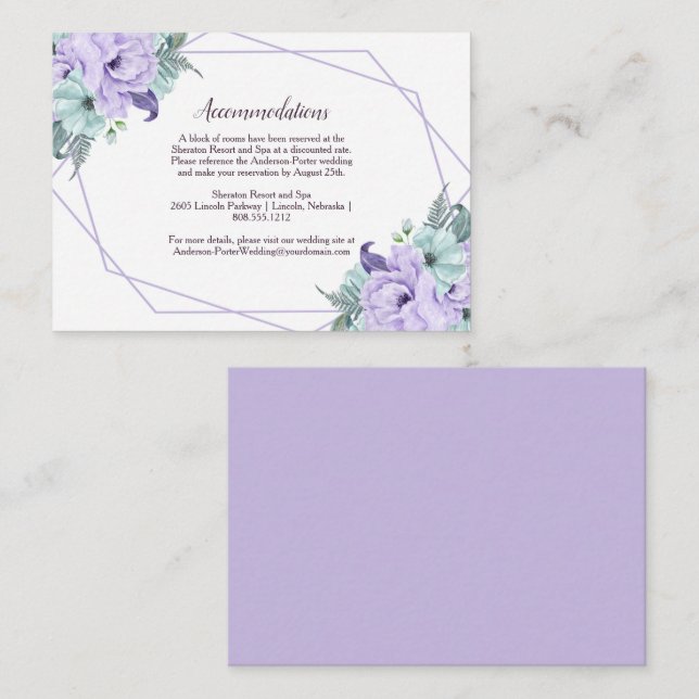 Lavender Mint Watercolor Peonies Geometric Details Enclosure Card (Front/Back)