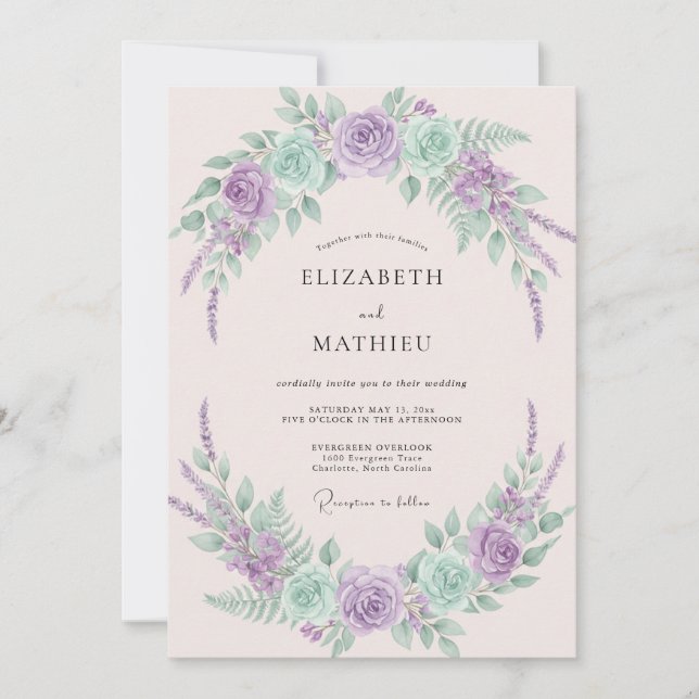 Lavender Mint Whimsical Spring Wedding Invitation (Front)