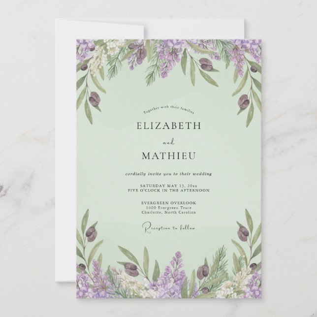 Lavender Mint Wisteria Wedding Invitation (Front)