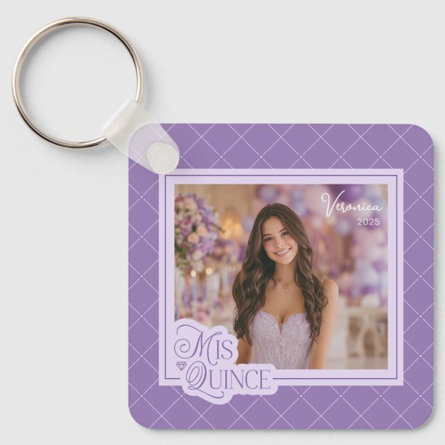 Lavender Mis Quince Quinceañera Photo Keepsake Key Ring (Front)