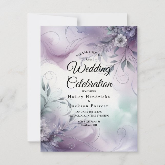 Lavender Mist and Watercolor Whispers Wedding Invitation (Front)