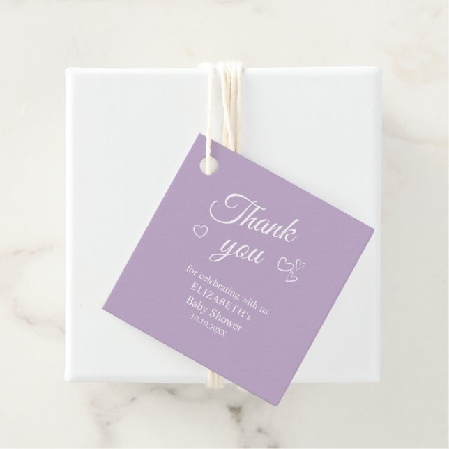 Lavender Modern Baby Shower Thank You Favour Tag (In Situ)