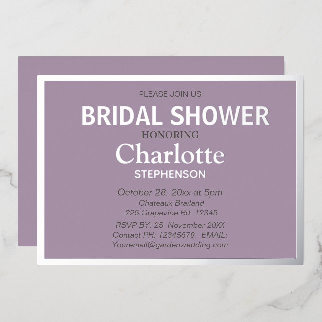 Lavender Modern  Classic Bridal Shower  (Front/Back)