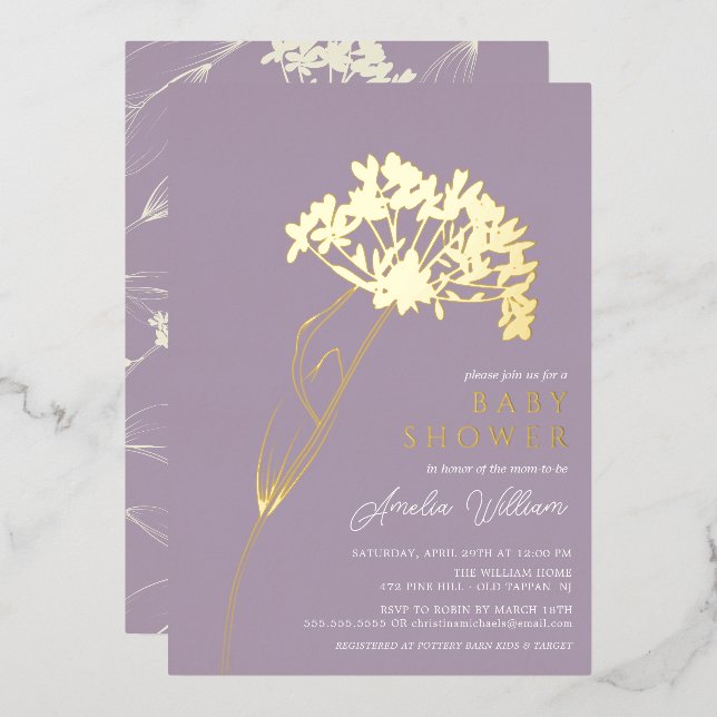 Lavender Modern Floral Baby Shower (Front/Back)