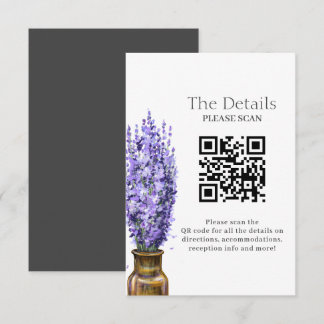 Lavender Modern Floral Wedding QR Code Details Enclosure Card