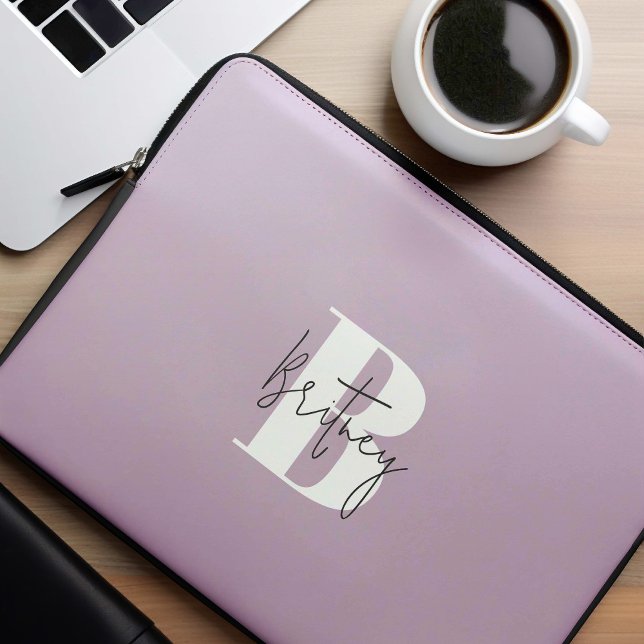 Lavender Modern Minimalist Monogrammed Laptop Sleeve (Creator Uploaded)