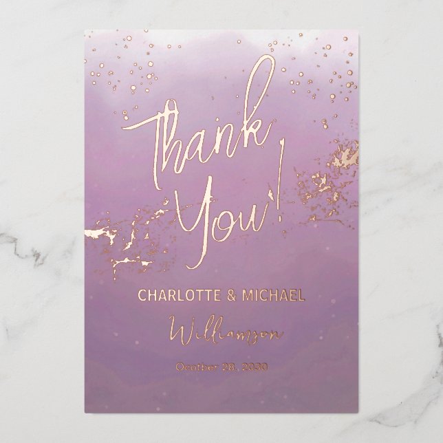 Lavender Modern Ombré Photo Overlay Wedding Thank  (Front)