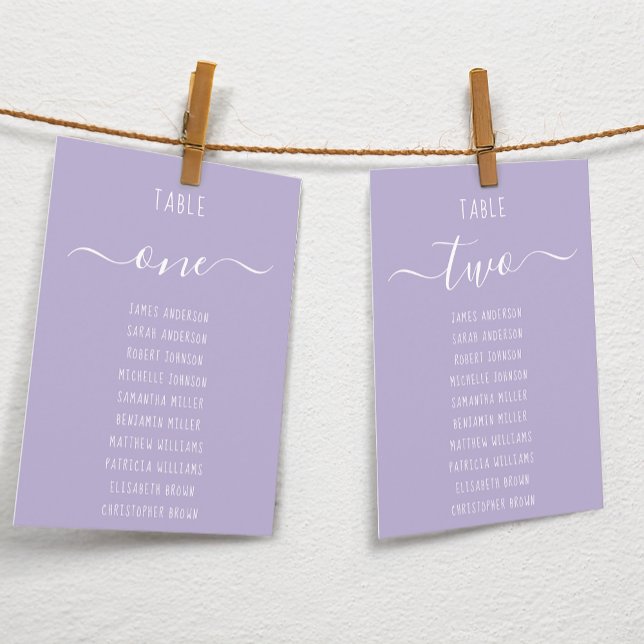 Lavender Modern Script Purple Seating Chart Card (Creator Uploaded)