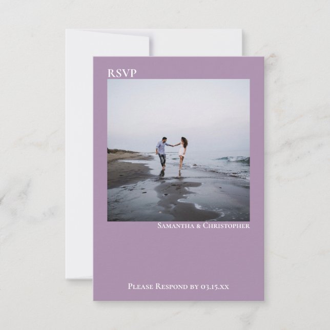 Lavender Modern Simple Minimalist Photo Wedding RSVP Card (Front)