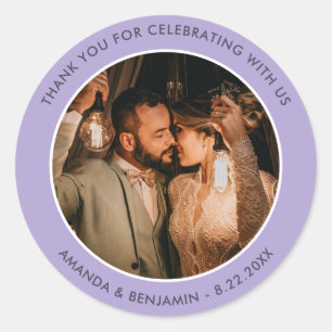 Lavender Modern Thank You Photo Wedding Favour Classic Round Sticker