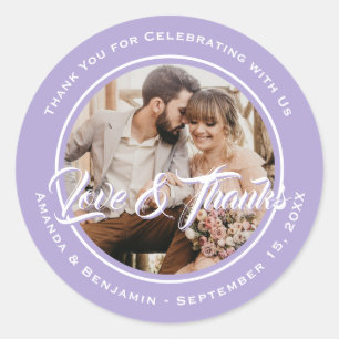 Lavender Modern Thank You Wedding Photo Favour Classic Round Sticker