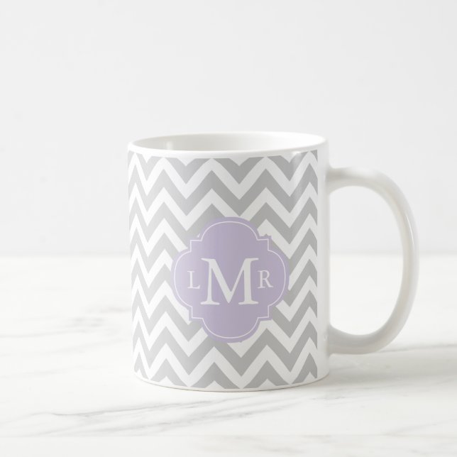 Lavender Monogram and Chevrons Pattern Coffee Mug (Right)
