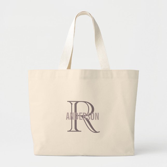 Lavender Monogram Bridesmaid  Large Tote Bag (Front)