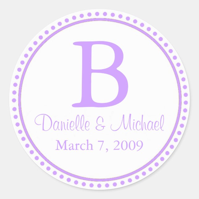 Lavender Monogram Classic Round Sticker (Front)