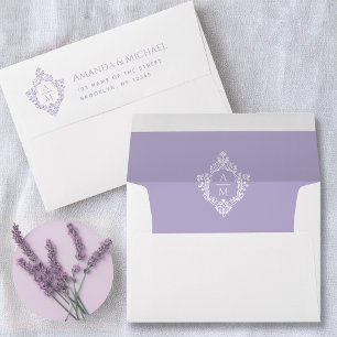 Lavender Monogram in Crest Address Elegant Wedding Envelope