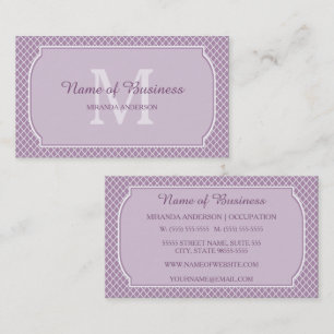 Lavender Monogram Lattice Border Business Card