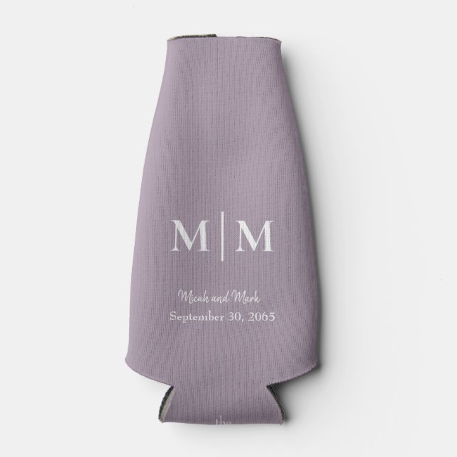 Lavender Monogram & Names Wedding Tall Can Cooler (Front)
