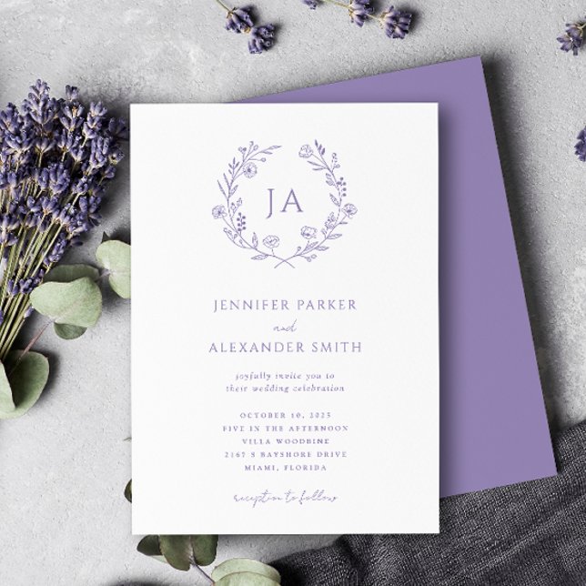 Lavender Monogram Wedding Invitation (Creator Uploaded)